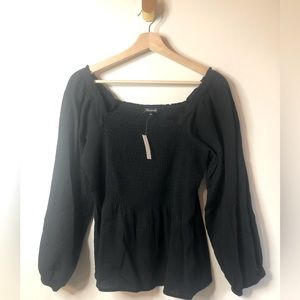 NWT Madewell Black Square Neck Smock Top (4)
